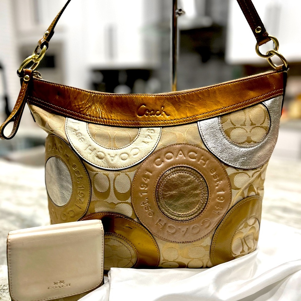 Bundle - Coach Authentic Maggie OP Art Monogram C Patchwork Bag and Wallet